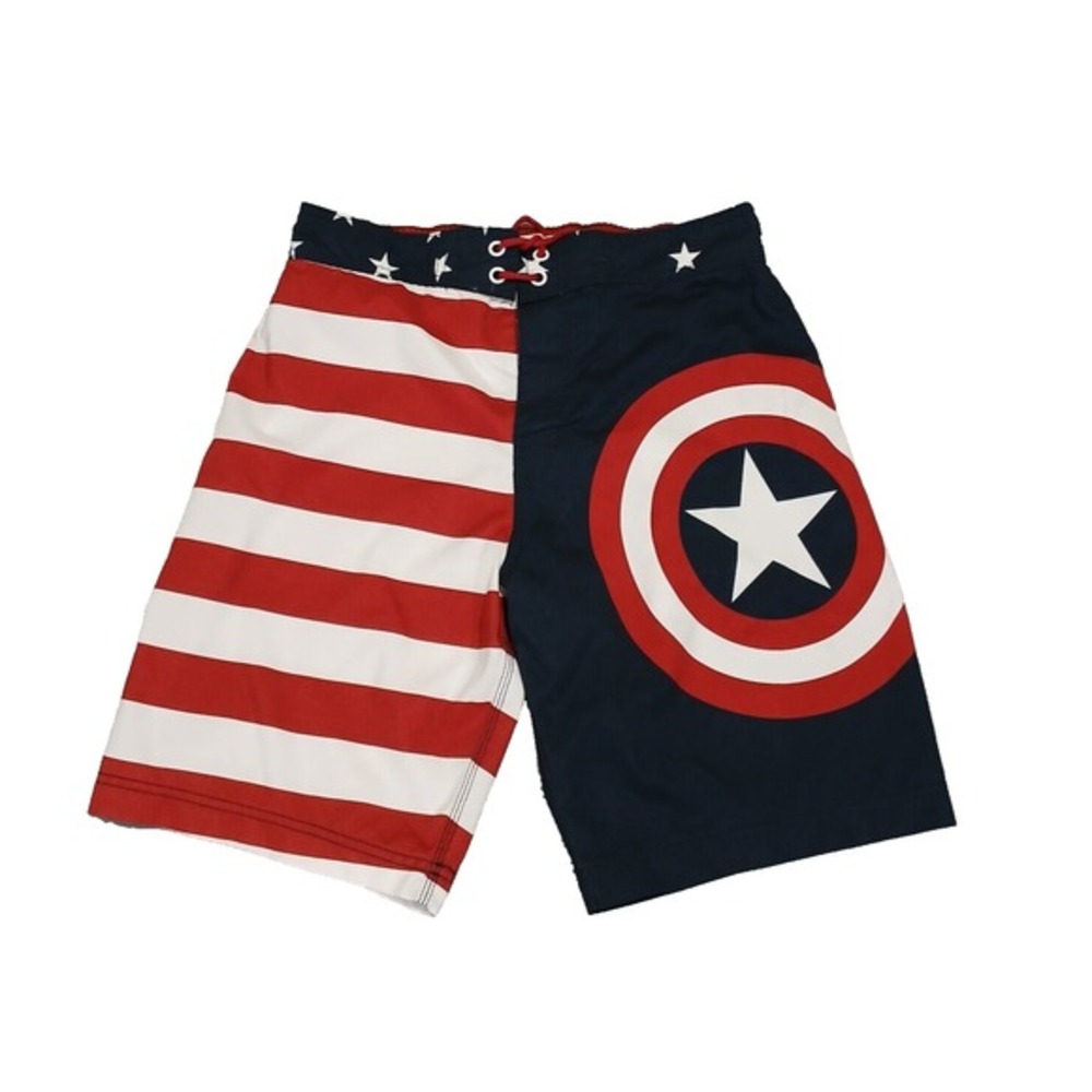 Marvel Captain America Board Shorts Swim Trunks Men's Size M Red‎ White Blue